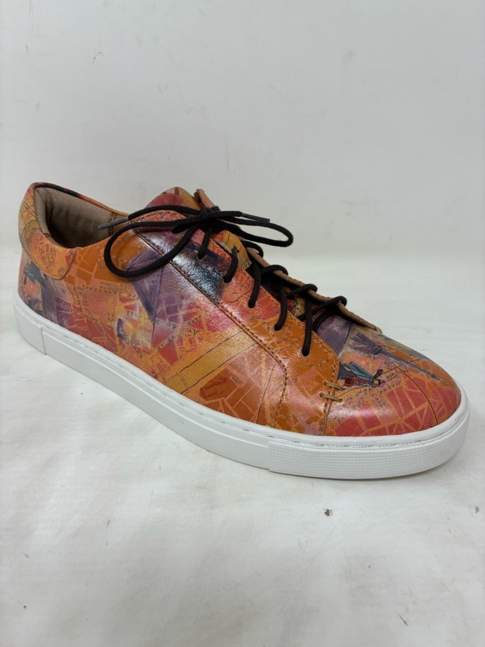 New Patricia Nash Orange Multi-Print Leather Lace-Up Sneaker